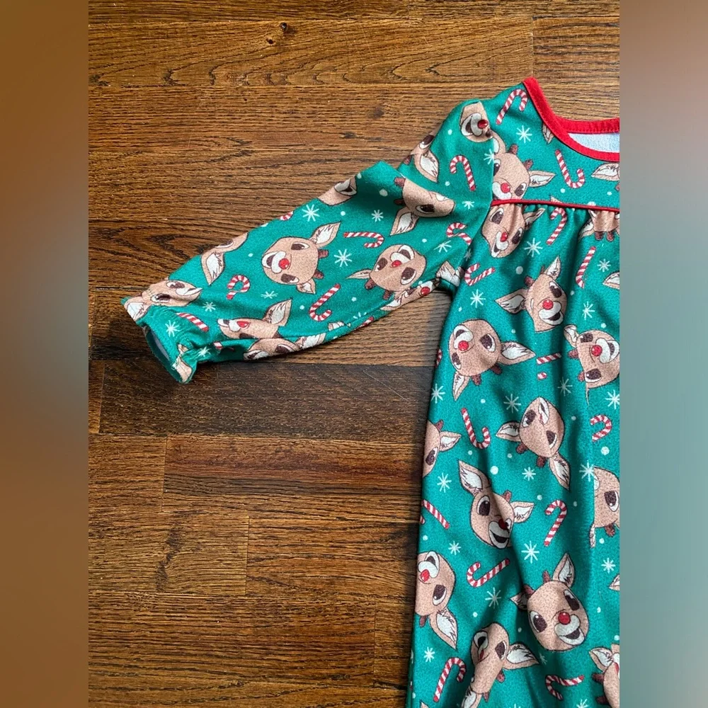 3T pajama dress nightgown PJs Rudolph reindeer Grinch Christmas 2pc Toddler girl - Picture 3 of 16